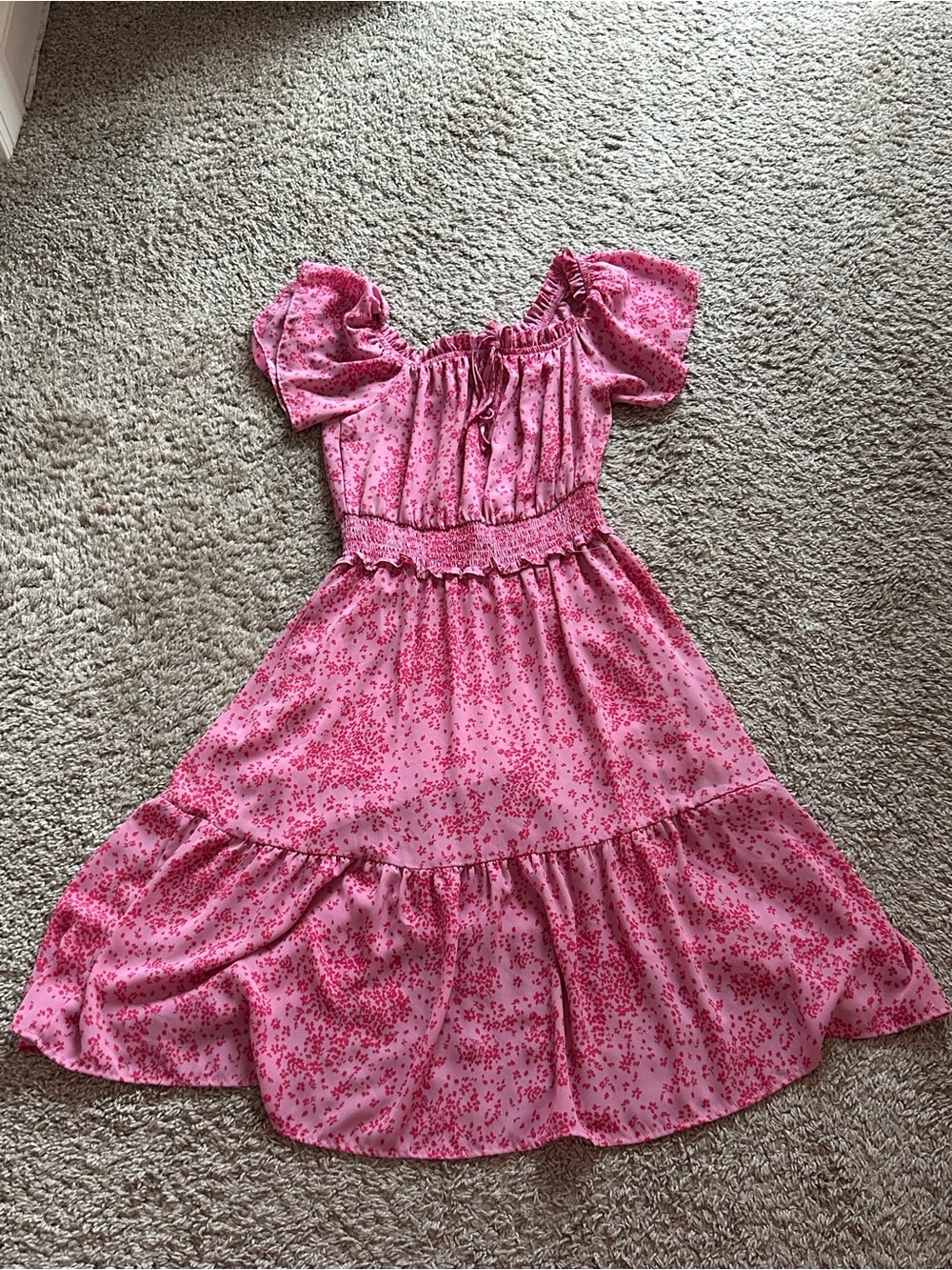 pink floral tie front dress